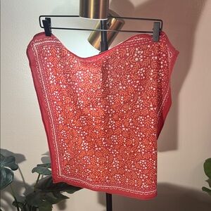 Worn perfectly pre faded Hemlock goods summer cotton Red Floral Bandana 24”‎